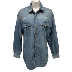 &Denim Shirt Denim Women's Size 8 Blue Long Sleeve Snap With Two Front Pockets